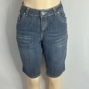 NYDJ Denim Bermuda Shorts Size 16 Embellished Y2K Bling Stitch Stretch Jean